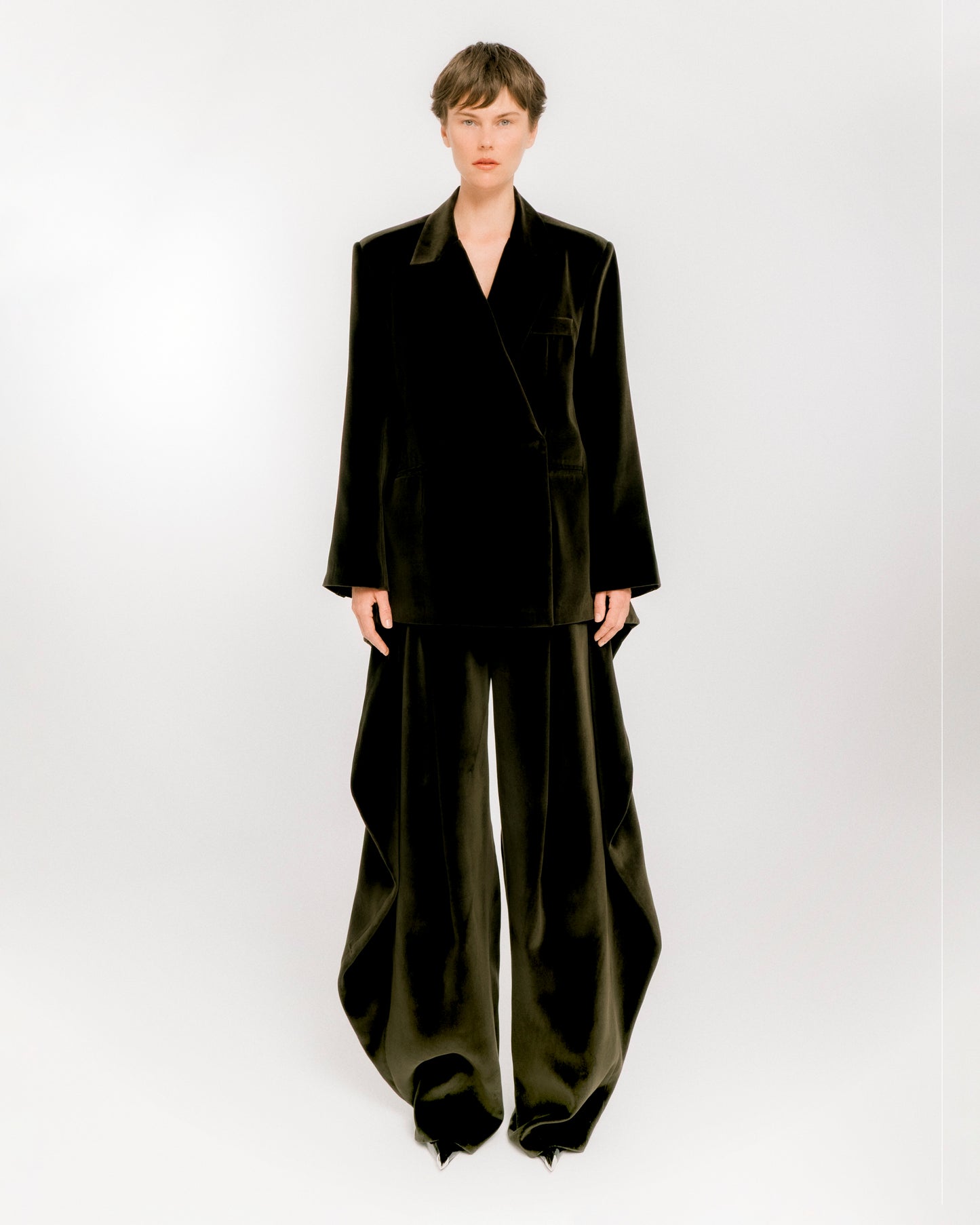 Velvet wrap boyfriend coat