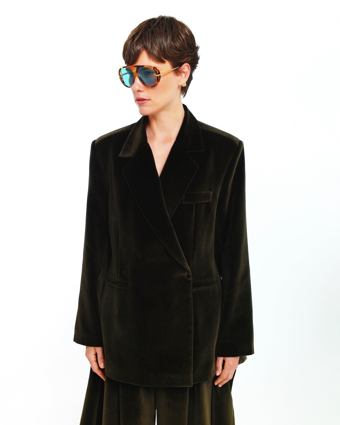 Velvet wrap boyfriend coat