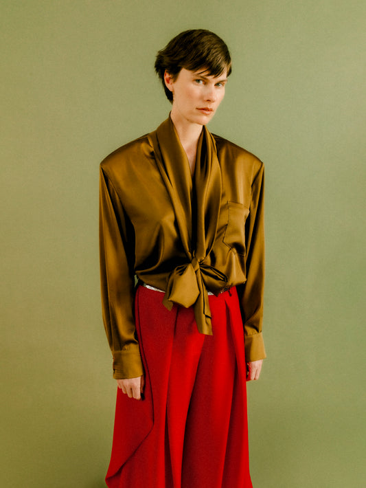 Silk tie blouse